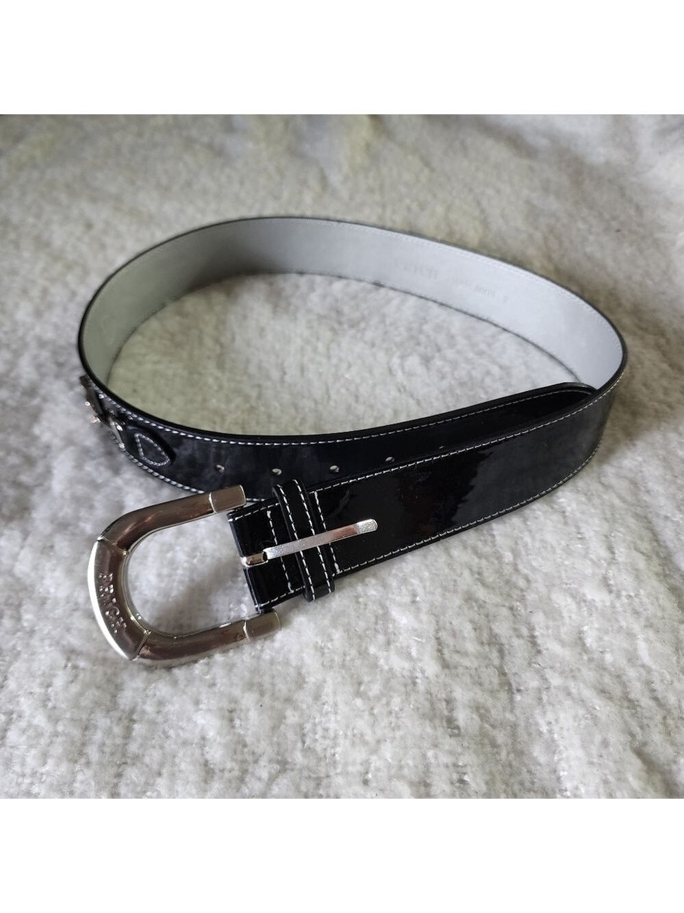 Prich wide statement glossy belt color black